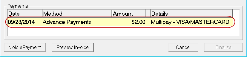 A discover card payment showing as a Visa Mastercard payment on the Finalize window.